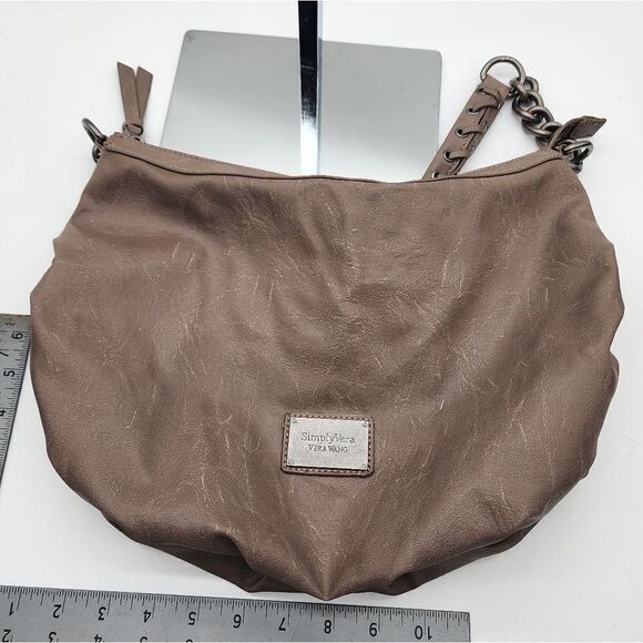 SIMPLY Vera Wang grey/puce Leather Purse Shoulder/Hobo Bag with Chain strap - Picture 3 of 10